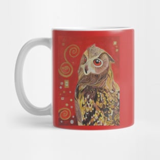 Eagle owl painting in red and gold. Mug